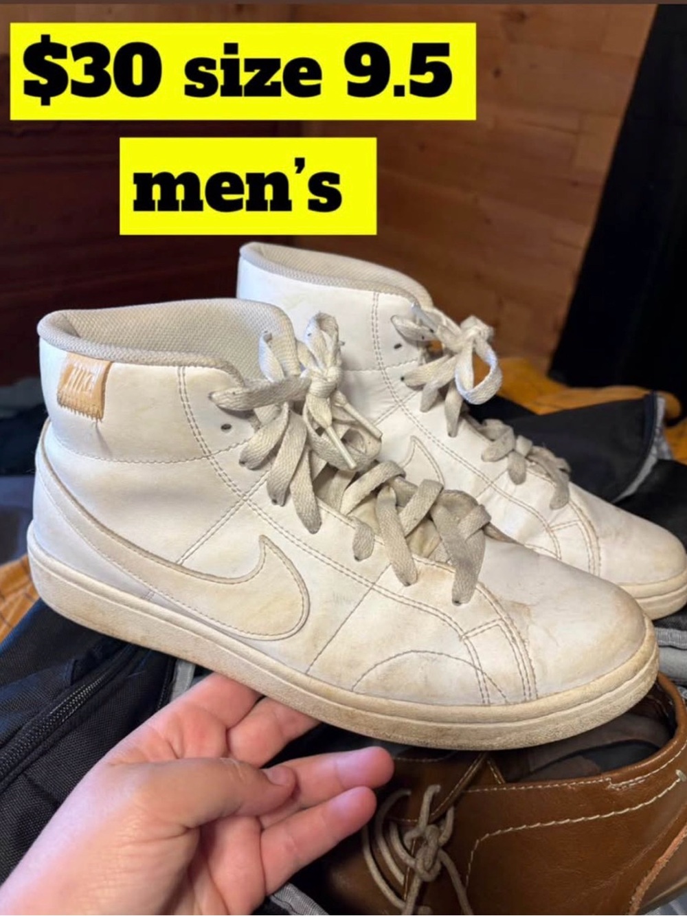 Nike Men's High-Top Sneakers in Off-White and Light Tan